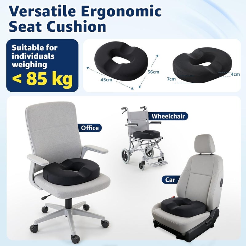 BRO Donut Cushion for Hemorrhoids - Ergonomic Memory Foam Seat Cushion for Tailbone Pain & Sciatica Relief - Image 4