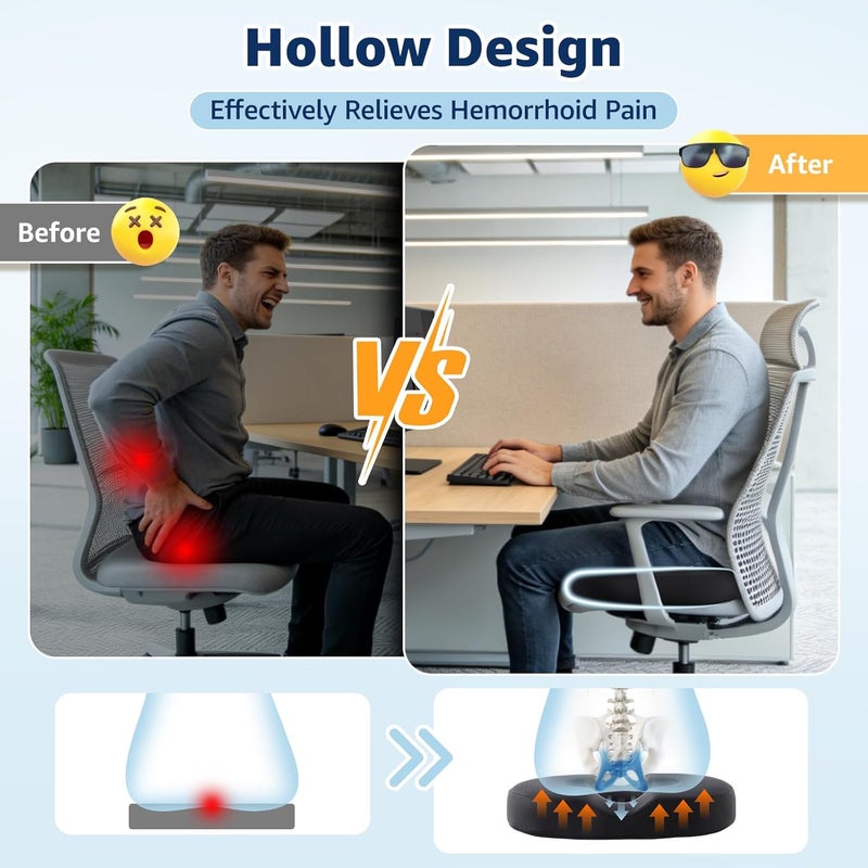 BRO Donut Cushion for Hemorrhoids - Ergonomic Memory Foam Seat Cushion for Tailbone Pain & Sciatica Relief - Image 5