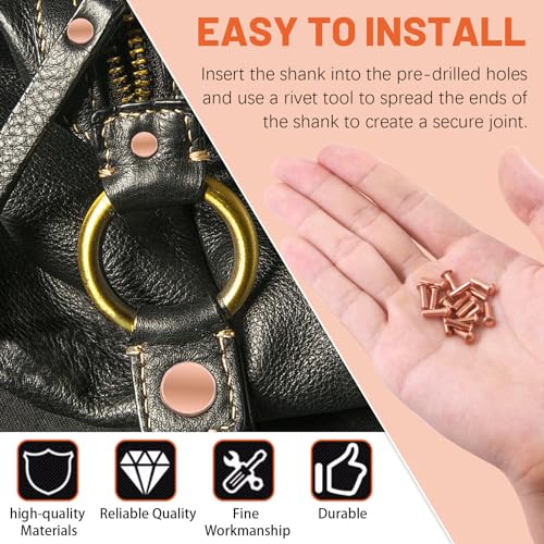 Tanstic 270Pcs Flat Head Copper Solid Rivets, M2x4/6/8, M2.5x5/8/10, M3x4/6/10 Solid Copper Rivets Fasteners for Electrical Applications Copper Finish Copper Tone - Image 5