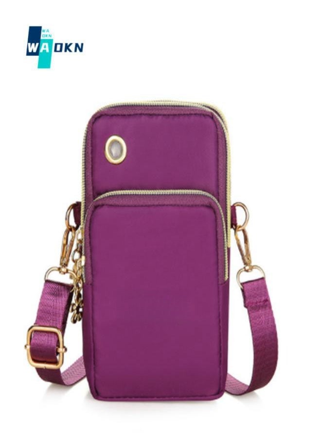 WAOKN - Women's Multi-layered Shoulder Bag with Earphone Hole, Fashionable Mobile Phone Bag Crossbody Bag Small Bag for Ladies, Mini Coin Purse Arm Bag Sling Bag(Purple) - Image 1