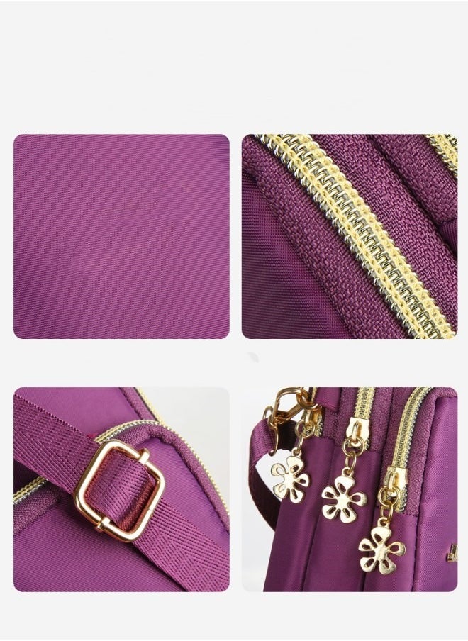 WAOKN - Women's Multi-layered Shoulder Bag with Earphone Hole, Fashionable Mobile Phone Bag Crossbody Bag Small Bag for Ladies, Mini Coin Purse Arm Bag Sling Bag(Purple) - Image 1