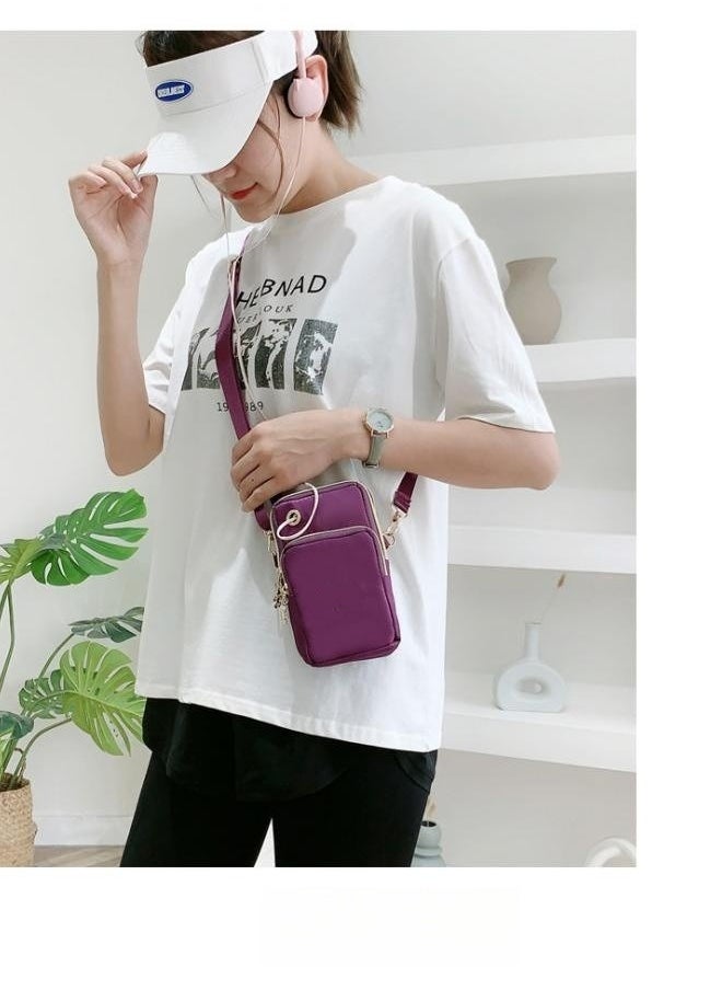 WAOKN - Women's Multi-layered Shoulder Bag with Earphone Hole, Fashionable Mobile Phone Bag Crossbody Bag Small Bag for Ladies, Mini Coin Purse Arm Bag Sling Bag(Purple) - Image 1