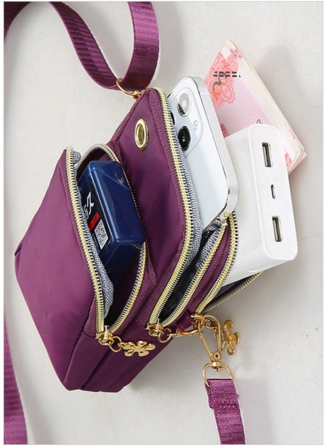 WAOKN - Women's Multi-layered Shoulder Bag with Earphone Hole, Fashionable Mobile Phone Bag Crossbody Bag Small Bag for Ladies, Mini Coin Purse Arm Bag Sling Bag(Purple) - Image 1