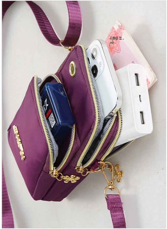 WAOKN - Women's Multi-layered Shoulder Bag with Earphone Hole, Fashionable Mobile Phone Bag Crossbody Bag Small Bag for Ladies, Mini Coin Purse Arm Bag Sling Bag(Purple) - Image 1