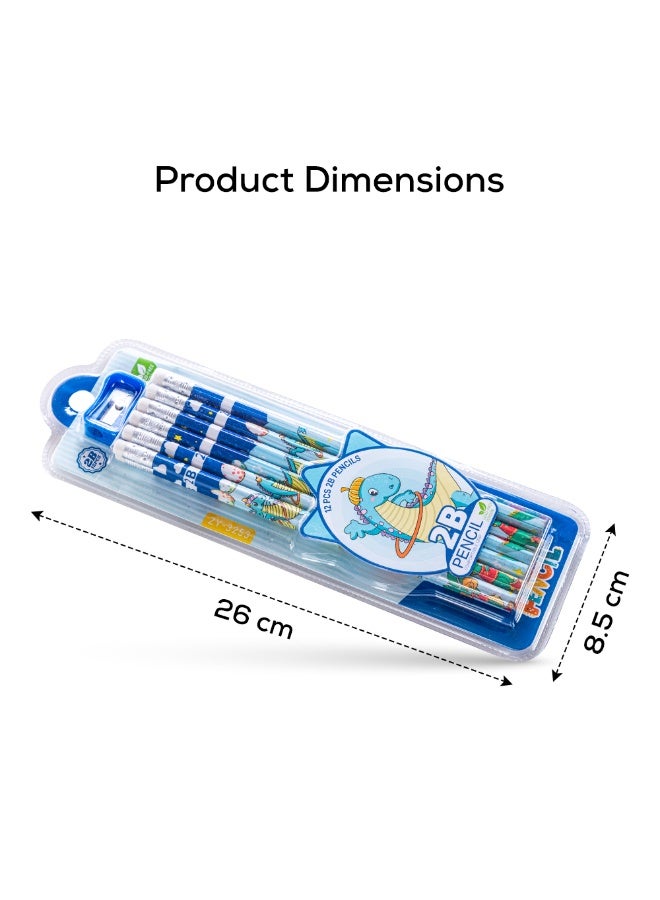 Eazy Kids 12-Pack 2B Pencils w/ Eraser Includes Sharpener -Blue - Image 5