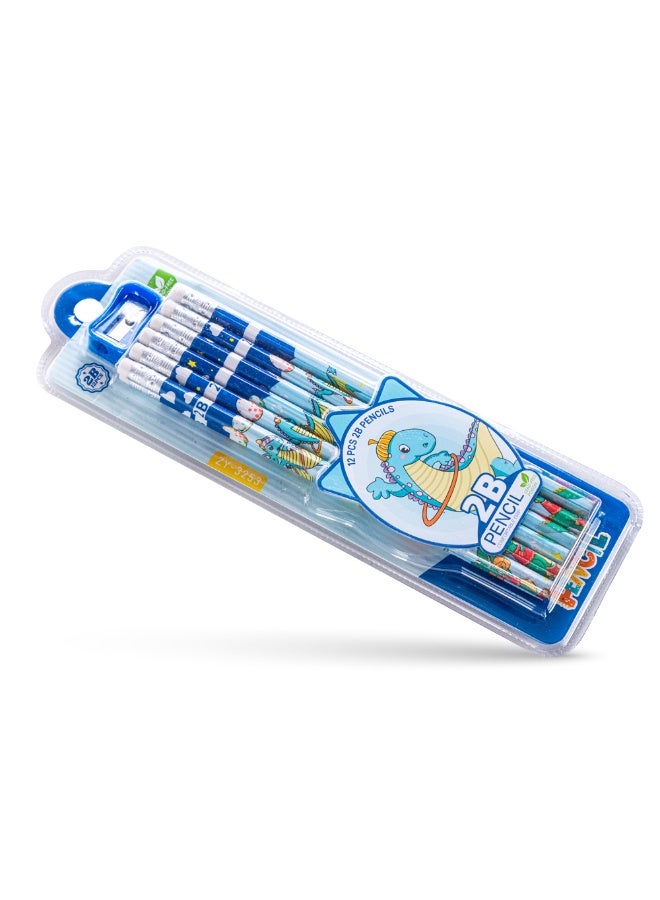 Eazy Kids 12-Pack 2B Pencils w/ Eraser Includes Sharpener -Blue - Image 2