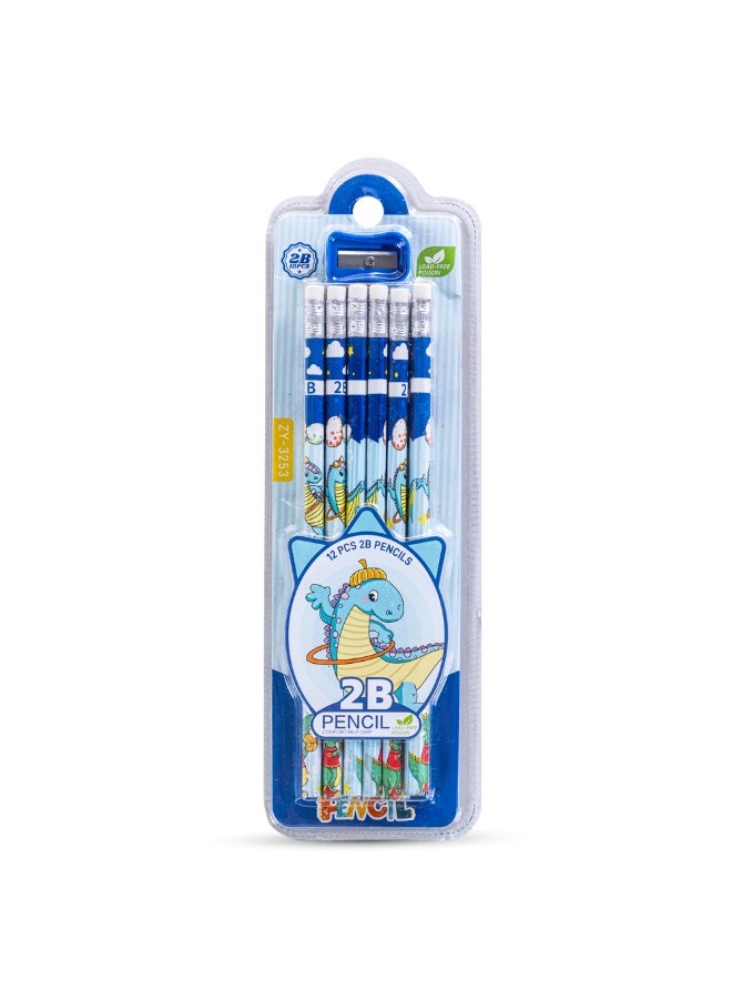 Eazy Kids 12-Pack 2B Pencils w/ Eraser Includes Sharpener -Blue - Image 1