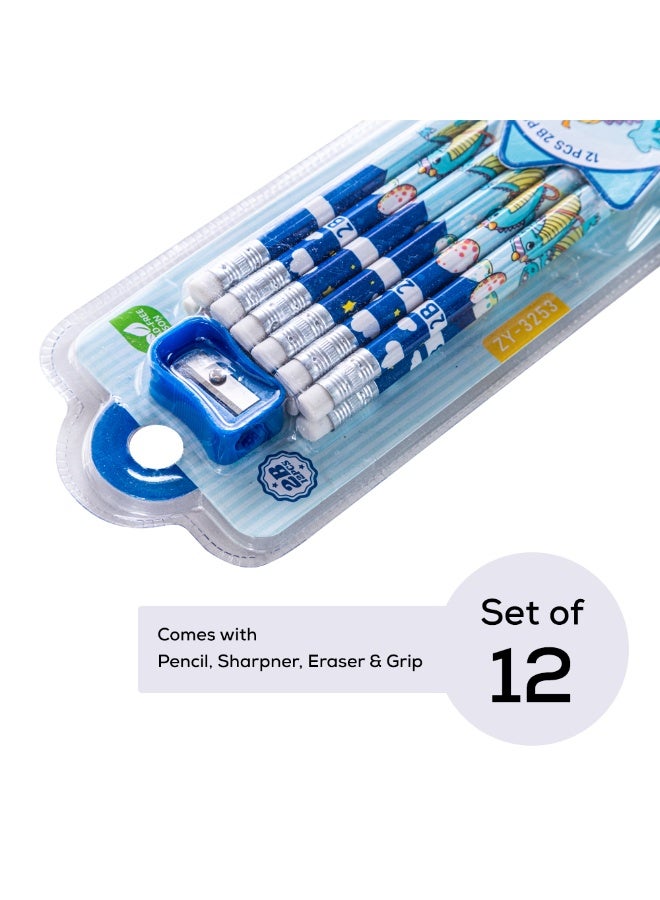 Eazy Kids 12-Pack 2B Pencils w/ Eraser Includes Sharpener -Blue - Image 3