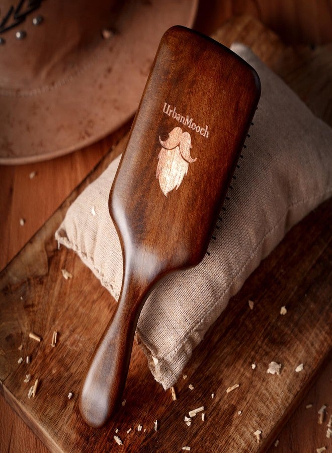 UrbanMooch Wooden Hair Brush For Men with Brush Cleaner | Nylon Bristles | Paddle Hair Brush For Men For Detangling, Massage And Smoothing | Detangler Hair Brush For All Hair Types - Image 2