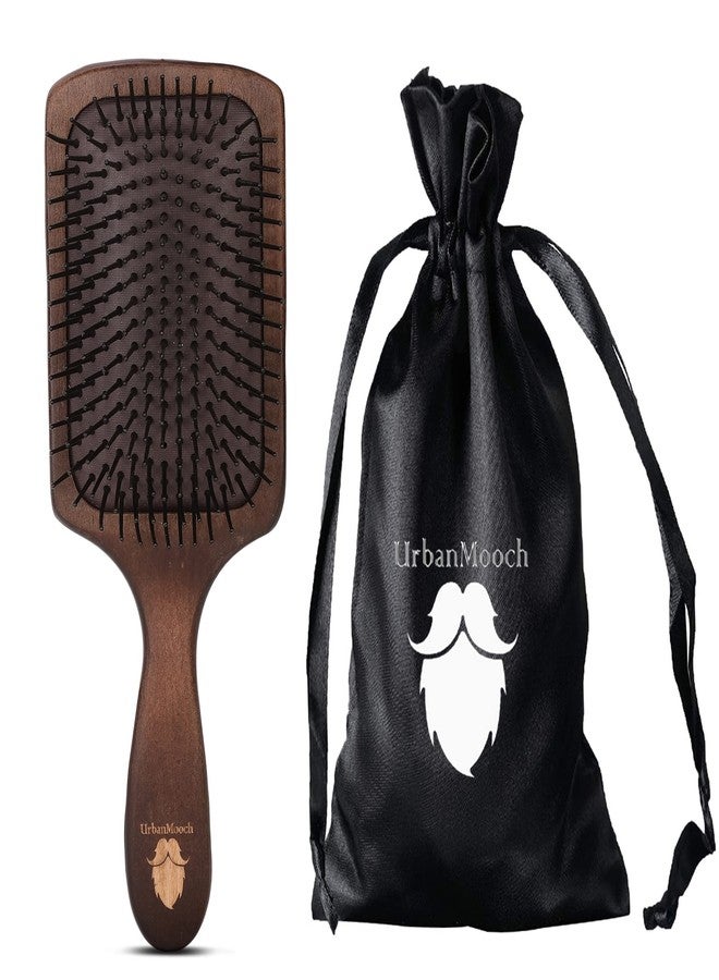 UrbanMooch Wooden Hair Brush For Men with Brush Cleaner | Nylon Bristles | Paddle Hair Brush For Men For Detangling, Massage And Smoothing | Detangler Hair Brush For All Hair Types - Image 4
