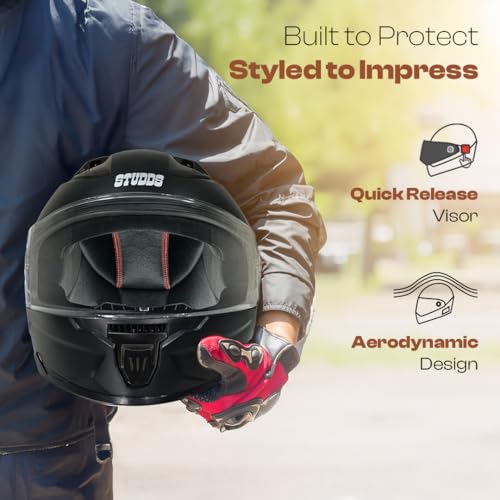 STUDDS Raider Street ISI Certified Full Face Helmet for Men and Women with Clear Visor (Black - L) - Image 3