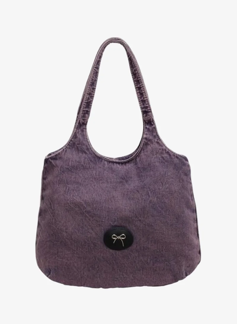 Take Two Purple Badge Detail Denim Tote Bag