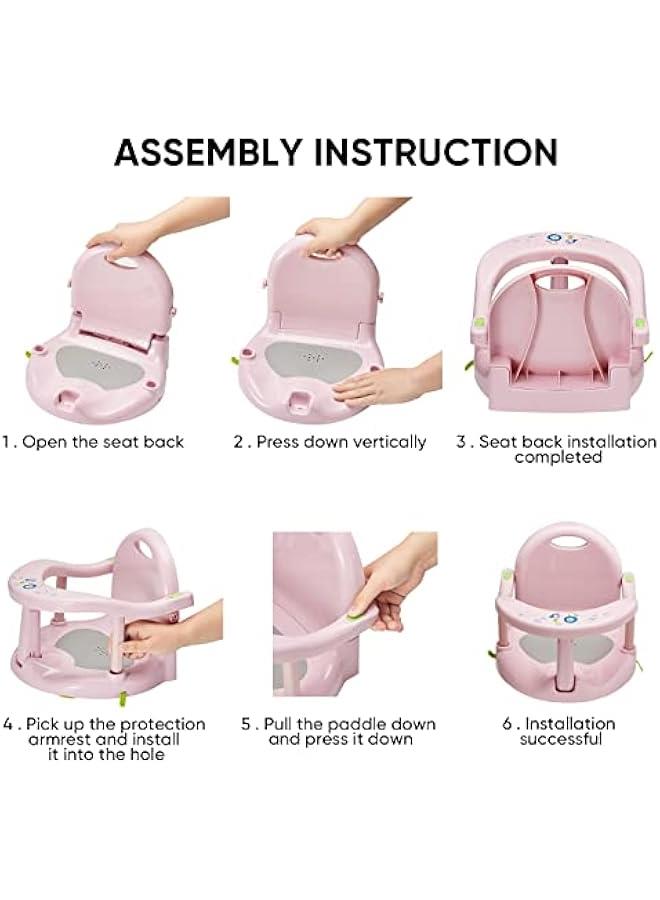 Foldable Baby Bath Seat, Non Slip Baby Bath Chair, Baby Bath Seat Bathtub Chair for Baby Sitting Up, Wrap-Around Baby Bathtub Seat with Suction Cups for Baby 6-18 Months (Sugar Pink) - Image 2
