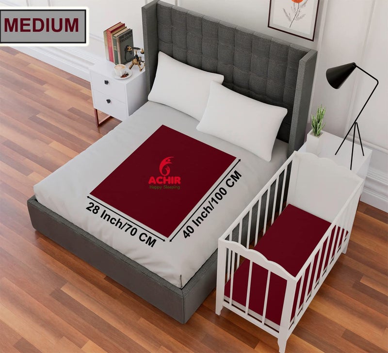 ACHIR Waterproof Cotton Dry Sheet/Bed Protector/Absorbent Mat Medium, 70 cm x 100 cm, Maroon - Image 2