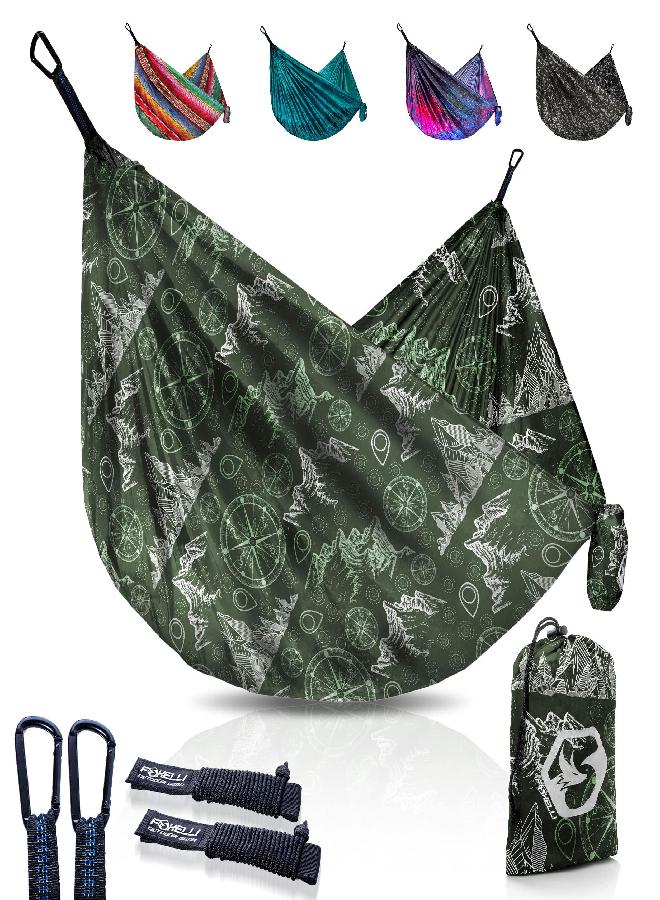 Foxelli Camping Hammock - Lightweight Parachute Nylon Portable Hammock With Tree Ropes And Carabiners, Perfect For Outdoors, Backpacking, Hiking, Camping, Travel, Beach, Backyard & Garden - Image 1