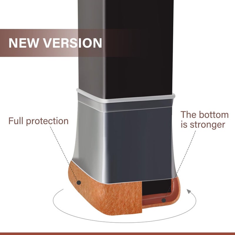 YOZON Chair Leg Floor Protectors Square Chair Leg Protectors for Hardwood Floors Silicone Caps Felt Strengthen Bottom Protection Anti-Scratch Reduce Noise 32 Pack Clear Square M Fit:13/16" to 1" (20-26mm) - Image 3