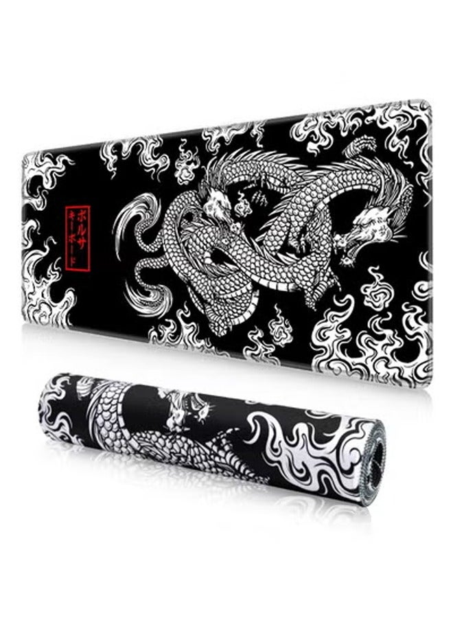 كبير ماوس الوسادة الموسعة الألعاب عدم الانزلاق المطاط قاعدة مكتب لوحة المفاتيح ماوس منصات الأسود التنين - Image 1