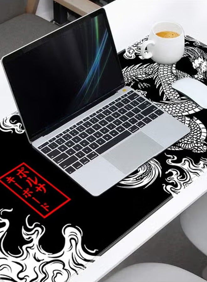 كبير ماوس الوسادة الموسعة الألعاب عدم الانزلاق المطاط قاعدة مكتب لوحة المفاتيح ماوس منصات الأسود التنين - Image 2