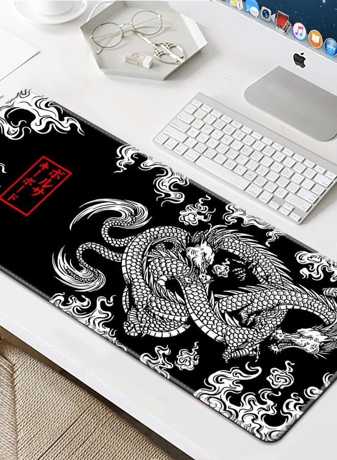 كبير ماوس الوسادة الموسعة الألعاب عدم الانزلاق المطاط قاعدة مكتب لوحة المفاتيح ماوس منصات الأسود التنين - Image 3