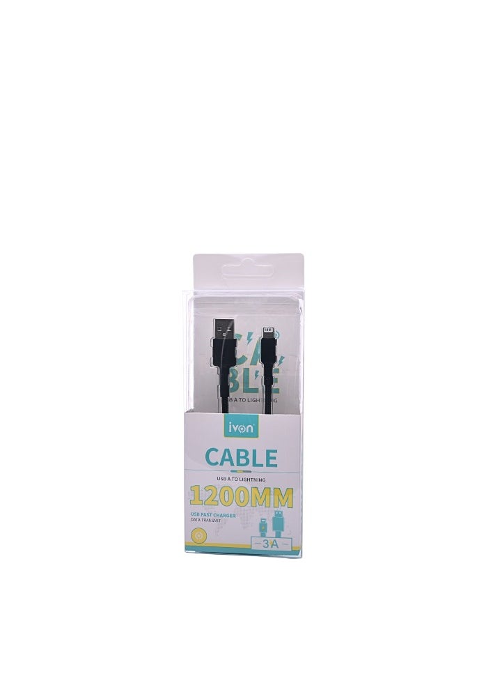 IVON Ivon CA-106 USB-A to Lightning Cable 1200mm - Fast Charging & Data Transfer, 3A, Braided Wire  - Image 1