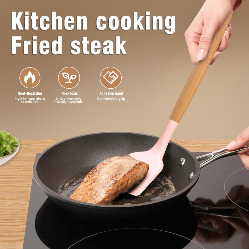 AVGPD Silicone Cooking Utensils Set - AVGPD Silicone Kitchen Utensils for Cooking Wooden Handles, 446Â°F Heat Resistant Kitchen Utensil Spatula Sets, Gadgets for Non-Stick Cookware BPA FREE (Multicolour) - Image 5