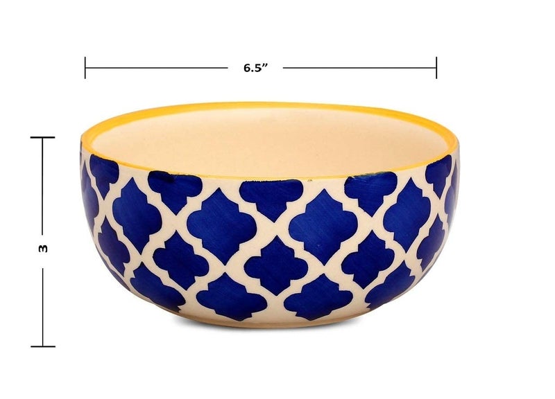 VolCraft Ceramic Dinner Set of 5 with Blue Umrao Pattern (2 Dinner Plates, 2 Katori Bowl, 1 Serving Bowl) - Image 3