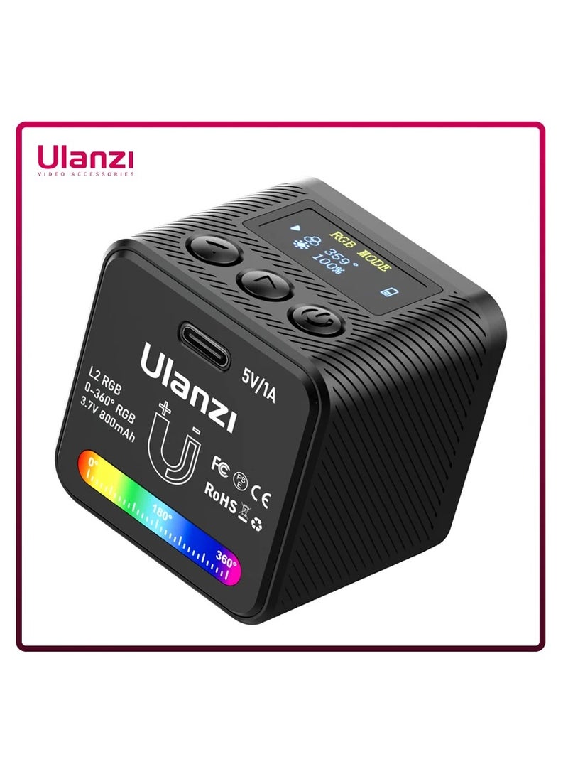 يولانزي كاميرا فيديو  L2 RGB Mini COB، قابلة للتعتيم، إضاءة ملونة بالكامل بزاوية 360 درجة، مع موزع للتصوير على شكل قرص العسل، لكاميرا DSLR  - Image 1