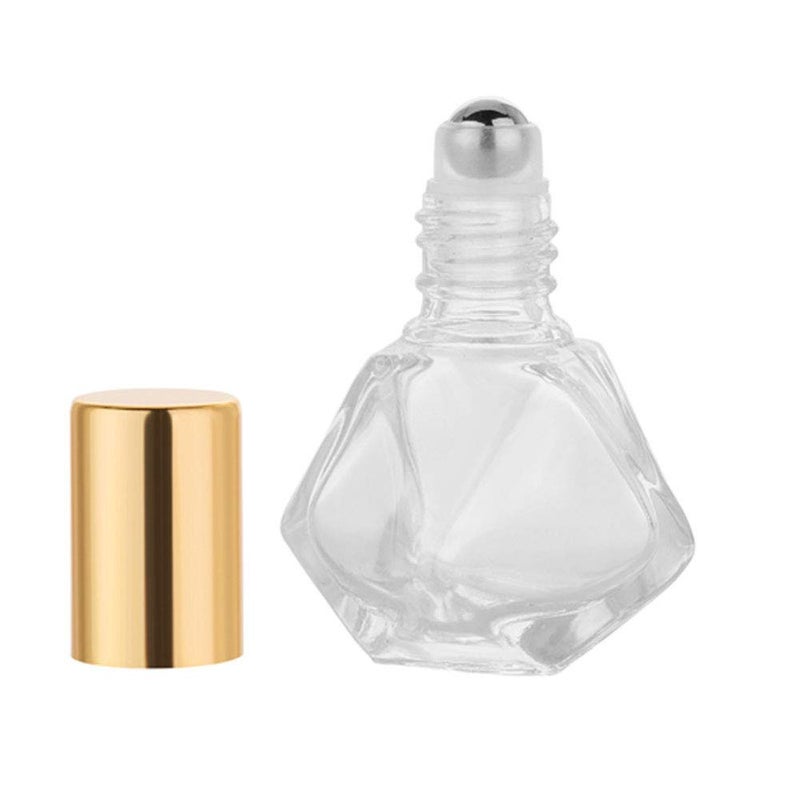 ConStore 10 PCS Mini Portable Polygonal Clear Glass Roller Bottle,8ml/0.27oz DIY Travel Essential Oil Roll On Bottle with Stainless Steel Ball Gold Cap - Image 5