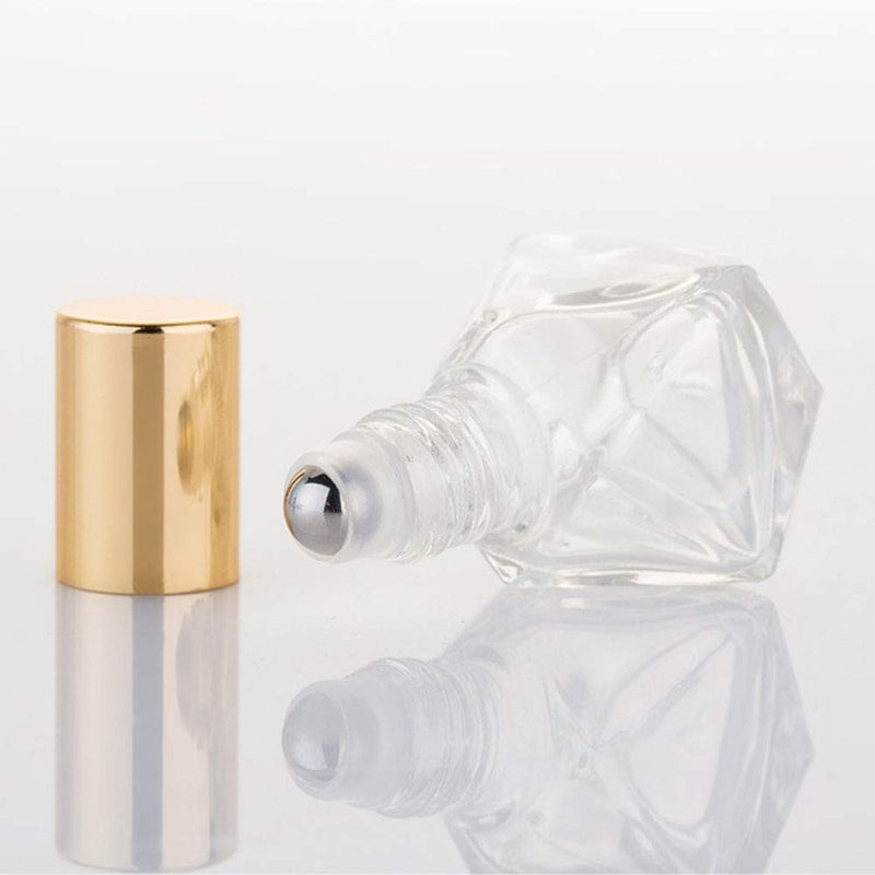 ConStore 10 PCS Mini Portable Polygonal Clear Glass Roller Bottle,8ml/0.27oz DIY Travel Essential Oil Roll On Bottle with Stainless Steel Ball Gold Cap - Image 4