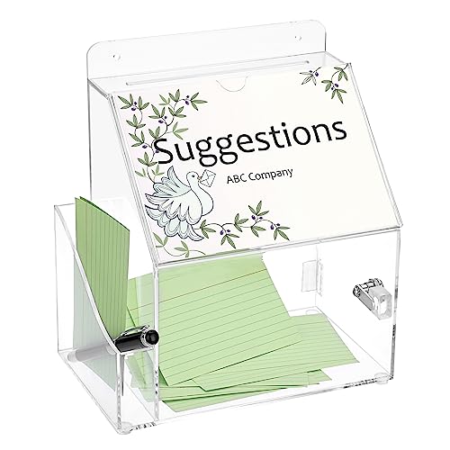 BTSKY Acrylic Suggestion Box With Lock Wall Mounted Acrylic Donation Box with 5"x7" Sign Slot, Office Ballot Boxes with Side-Pocket Collection Boxes for Voting Locking Suggestion Mailbox ,Clear - Image 1