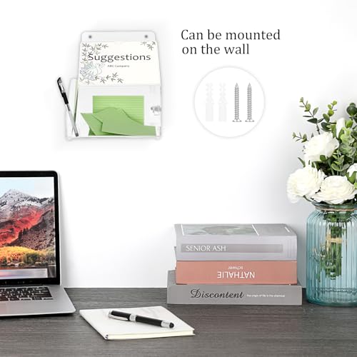 BTSKY Acrylic Suggestion Box With Lock Wall Mounted Acrylic Donation Box with 5"x7" Sign Slot, Office Ballot Boxes with Side-Pocket Collection Boxes for Voting Locking Suggestion Mailbox ,Clear - Image 3
