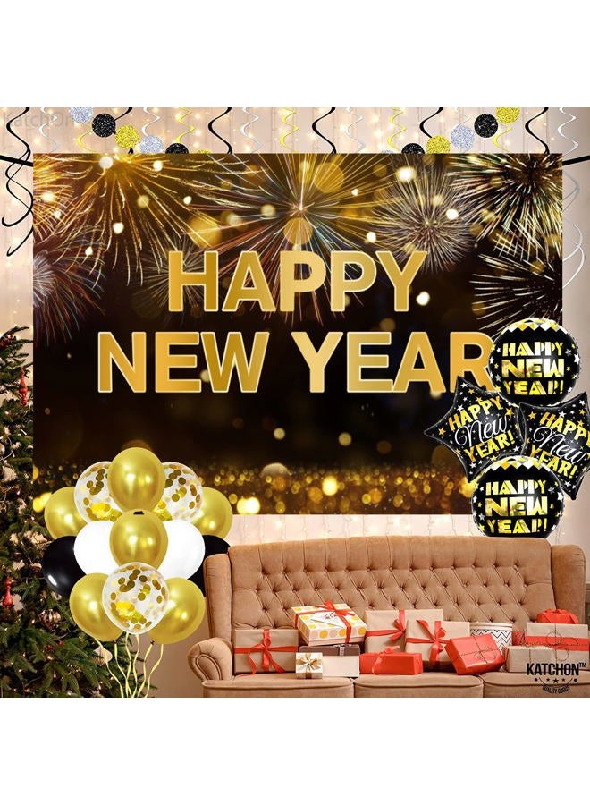 DASHAN 12x8ft Happy New Year Backdrop Fireworks Gold Bokeh Photo Background for Happy New Year Eve Banner Decor Christmas Eve Party Photography Studio Props - Image 5