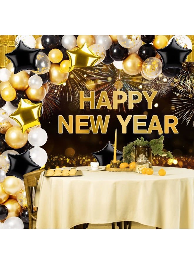 DASHAN 12x8ft Happy New Year Backdrop Fireworks Gold Bokeh Photo Background for Happy New Year Eve Banner Decor Christmas Eve Party Photography Studio Props - Image 3