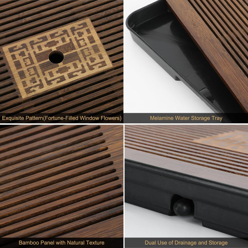Jotsport 17 Inch Bamboo Chinese Gongfu Tea Tray with Water Storage Drainage for Kung Fu Tea Set, (Large, Black) - Image 5