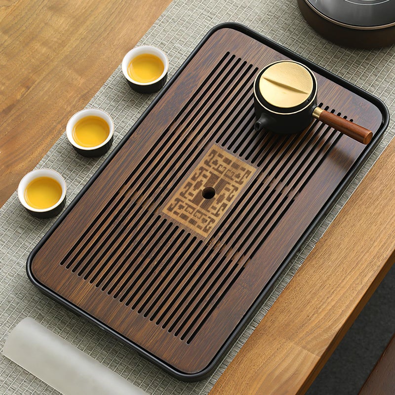 Jotsport 17 Inch Bamboo Chinese Gongfu Tea Tray with Water Storage Drainage for Kung Fu Tea Set, (Large, Black) - Image 2