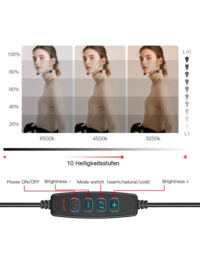 general 10-inch Ring Light 26cm Mobile Phone Selfie Beauty Live Light Ringlighted Ring Light-Color:10 Inch 26cm (including Gimbal + Hose)  - Image 4