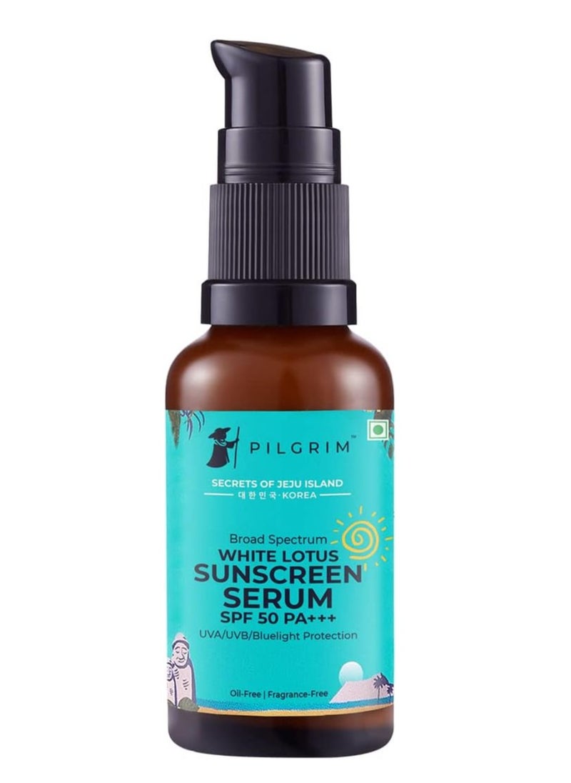 PILGRIM Pilgrim White lotus SUNSCREEN SERUM SPF 30 PA+++ for women & men with Hyaluronic acid & CICA | Oil & silicon free, Broad spectrum, Non-greasy, No white cast | Korean skin care | All skin types | 30 ml  - Image 1