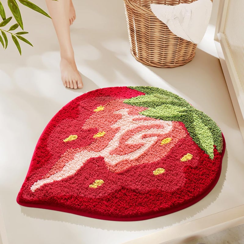 Ankah Fruit Bath Mats Cute Bathroom Rugs, Particularly Absorbent, Very Soft, and Dry Fast That Fits for Kid's Room, Bathroom or Other Room, 22.1" x 25.6", Large Strawberry - Image 1