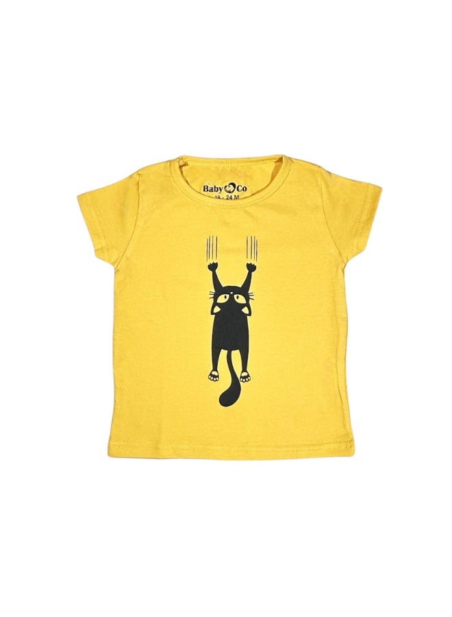 Baby Co. Scratching Cat Yellow Girls T-shirt - Image 1