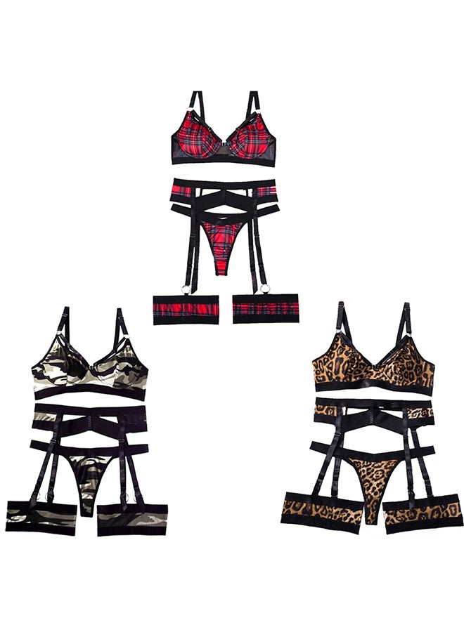 MARGOUN 3 Pack Small Size Women Sheer Mesh Garter Lingerie Set Strappy Teddy Babydoll Bra and Panty with Leg Ring 4 Piece Lingerie Set - Image 2