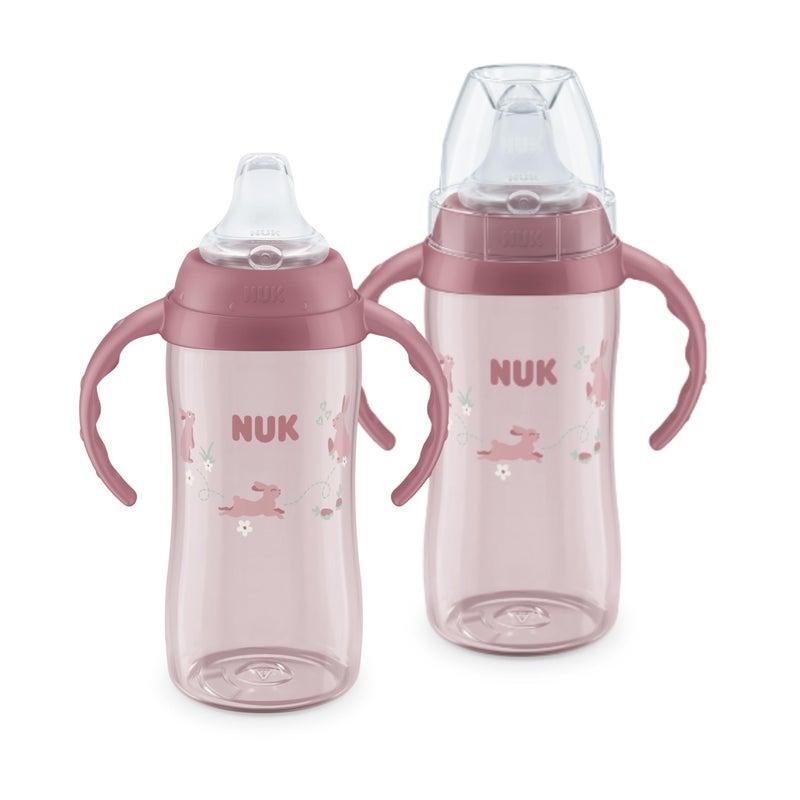 NUK First Choice Large Learner Cup 2.0, 10 oz. Sippy Cup with Handles, Spill Proof, Leak Proof Soft Straw Cup, 2-Pack - Image 1