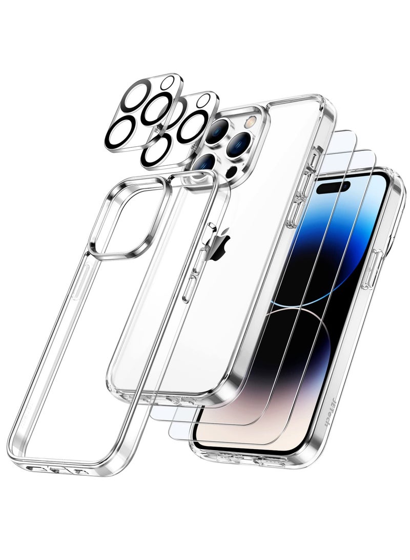 Jetech 3 in 1 Case for iPhone 14 Pro 6.1Inch with 2 Pack Screen Protector and 2Pack Camera Lens Protector Full Coverage Tempered Glass Film Shockproof Bumper Phone Cover Clear - Image 1