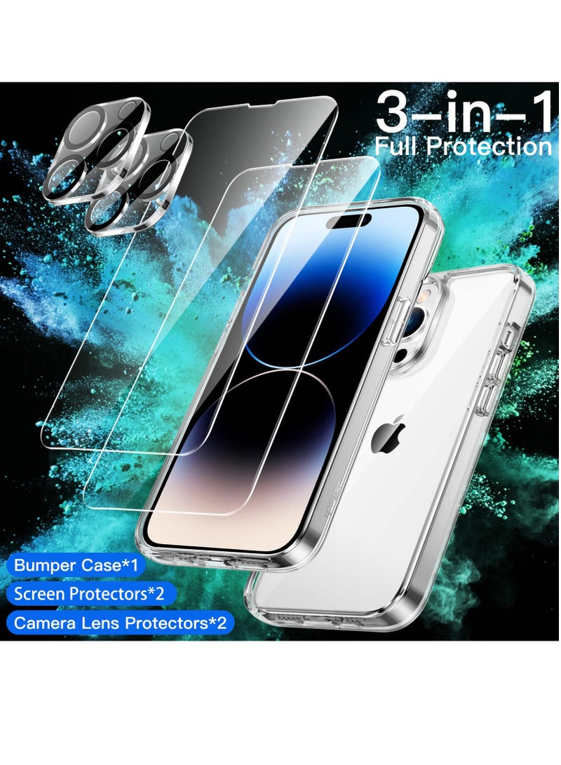 Jetech 3 in 1 Case for iPhone 14 Pro 6.1Inch with 2 Pack Screen Protector and 2Pack Camera Lens Protector Full Coverage Tempered Glass Film Shockproof Bumper Phone Cover Clear - Image 4