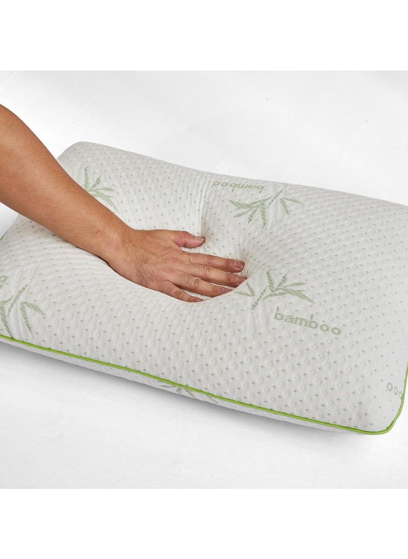 MAXQON Set Of 2-Bamboo Memory Foam Pillow With Removable Bamboo Rayon Cover - Hypoallergenic & Breathable- 60x40x13cm  - Image 3