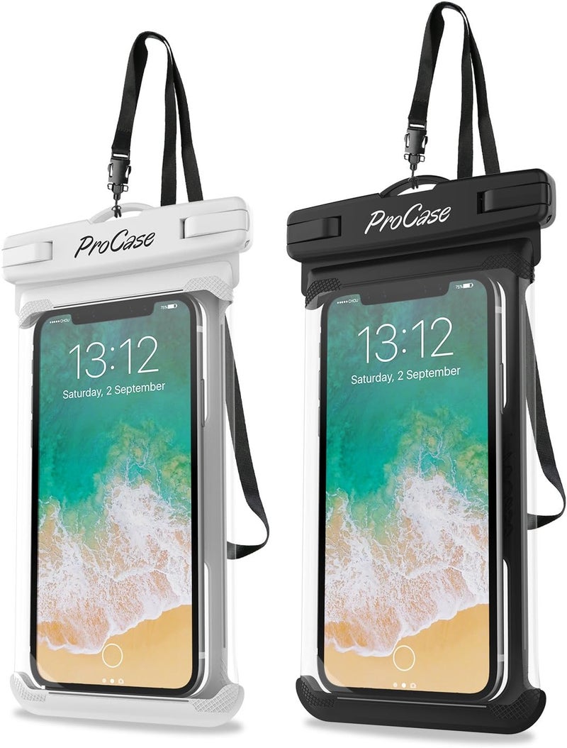 Procase 2 Pack Waterproof Phone Pouch, Underwater Phone Case Up to 7", Dry Bag for iPhone 17 Air 16 15 14 13 Pro Plus Max, Galaxy S24 S23 S22 Ultra Pixel, Beach Essentials -White & Black - Image 1