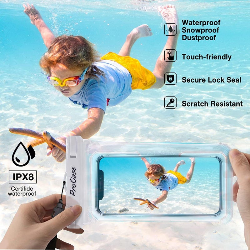 Procase 2 Pack Waterproof Phone Pouch, Underwater Phone Case Up to 7", Dry Bag for iPhone 17 Air 16 15 14 13 Pro Plus Max, Galaxy S24 S23 S22 Ultra Pixel, Beach Essentials -White & Black - Image 3