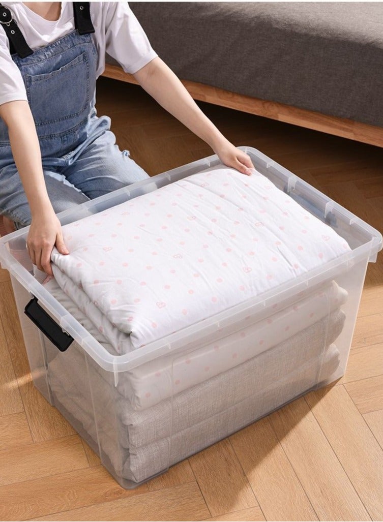 Clear Storage Box Plastic Storage Bins with Lids,Wheels and Handle Stackable Storage Containers Large Capacity Organizing Boxes for Home Offices Cars(70L,52.5x38x32.5cm)  - Image 3