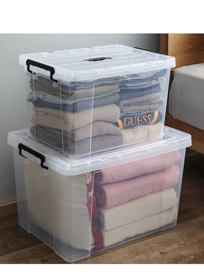 Clear Storage Box Plastic Storage Bins with Lids,Wheels and Handle Stackable Storage Containers Large Capacity Organizing Boxes for Home Offices Cars(70L,52.5x38x32.5cm)  - Image 4