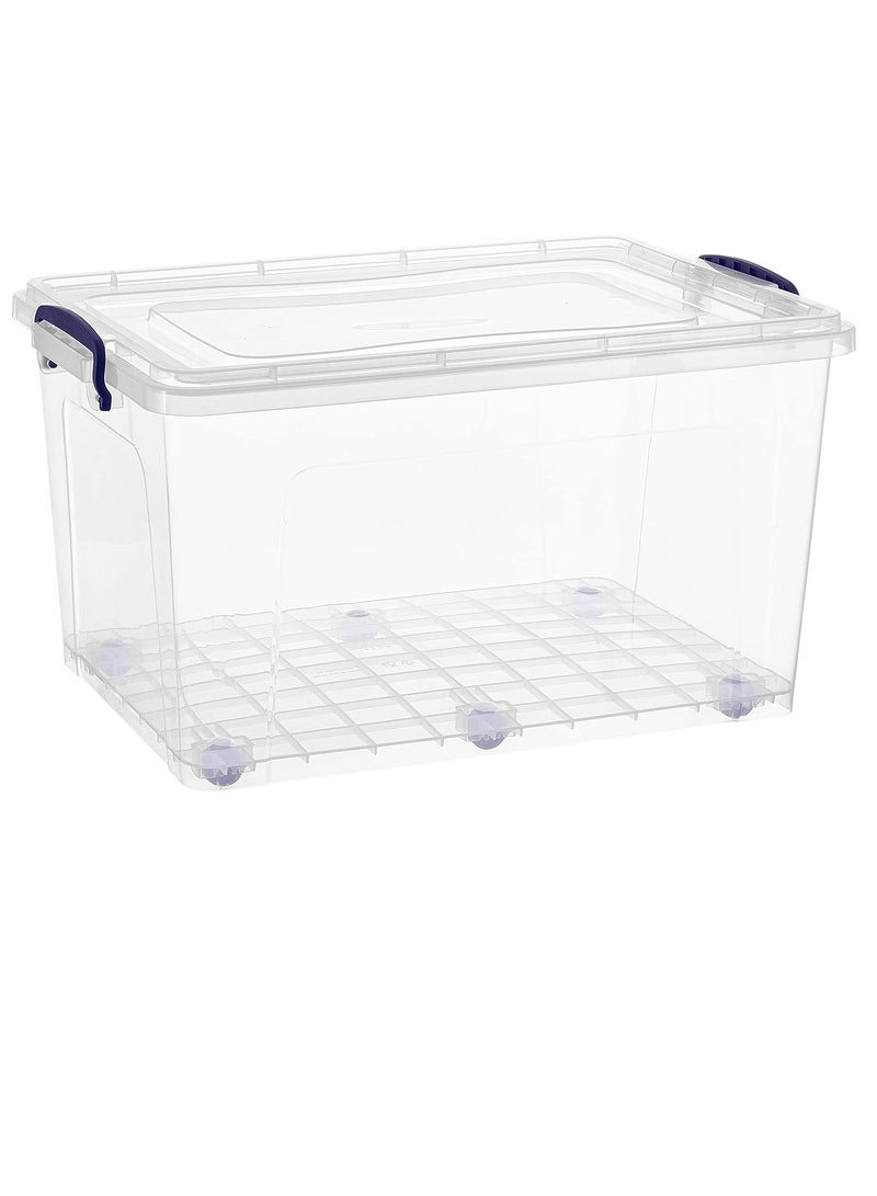 Clear Storage Box Plastic Storage Bins with Lids,Wheels and Handle Stackable Storage Containers Large Capacity Organizing Boxes for Home Offices Cars(70L,52.5x38x32.5cm)  - Image 1