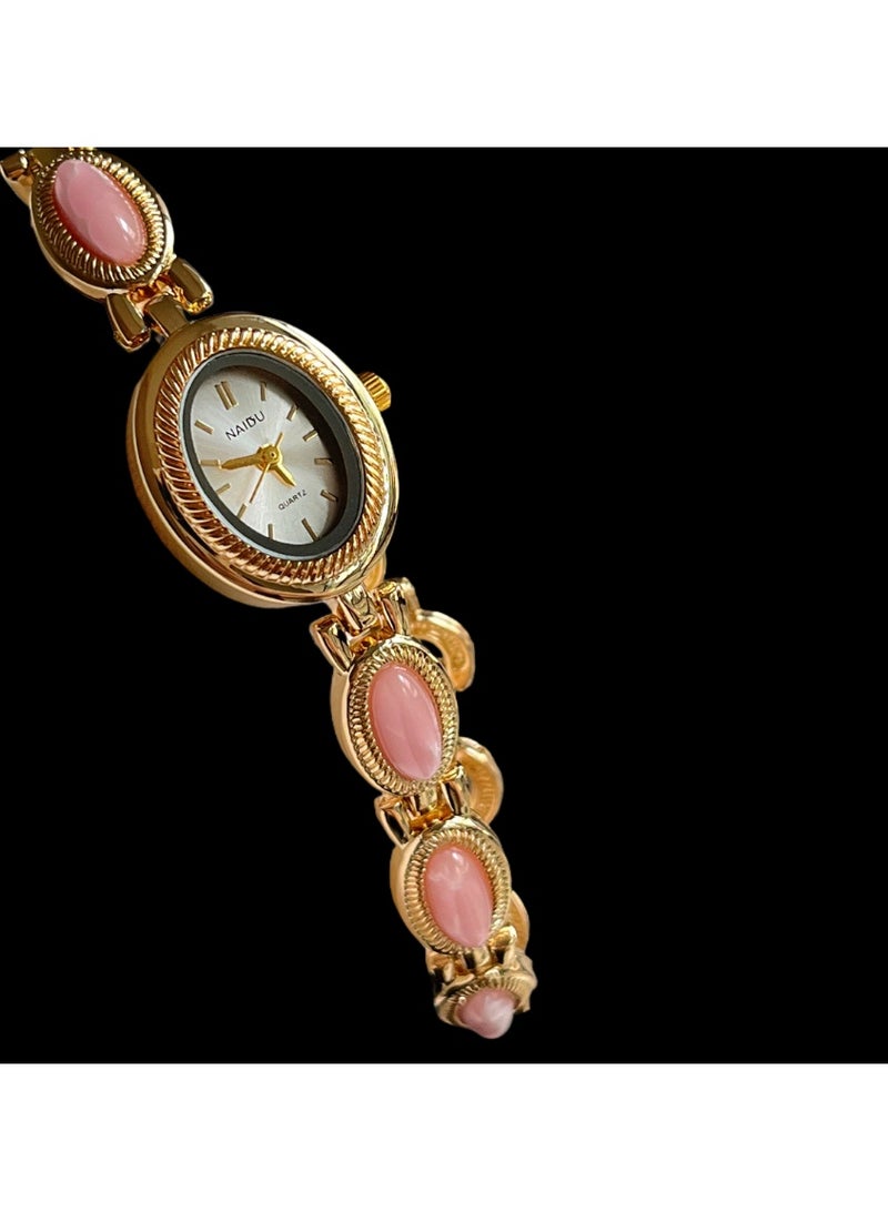 NAIDU Retro Palace-Style Jade Oval Small Dial Bracelet Watch for Women - Image 1